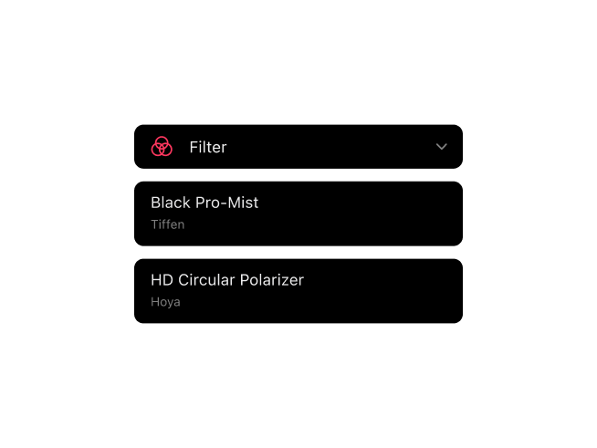Frames Filmfotografie-App mit Filtererfassung für UV-, ND- und CPL-Filter