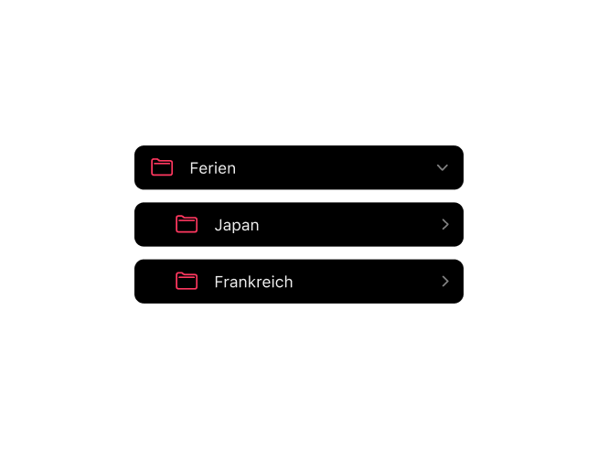 Frames Filmfotografie-App mit verschachtelter Ordnerorganisation für Filmarchive