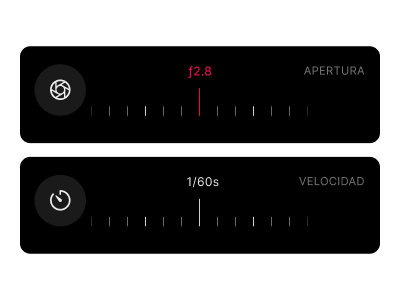 Grabador de fotos de cámara de película con control de velocidad de obturación y selector de apertura para registrar rápidamente configuraciones de exposición durante fotografía analógica.