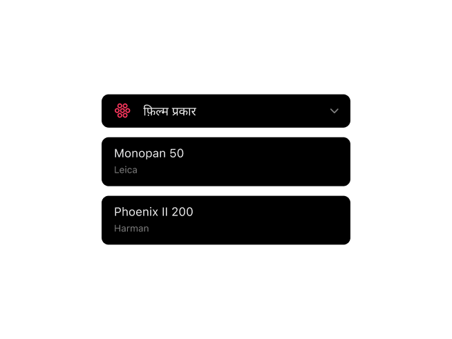 कस्टम aperture sequences और विस्तारित फ़िल्म stock लाइब्रेरी के साथ Frames एनालॉग फ़ोटोग्राफ़ी ऐप