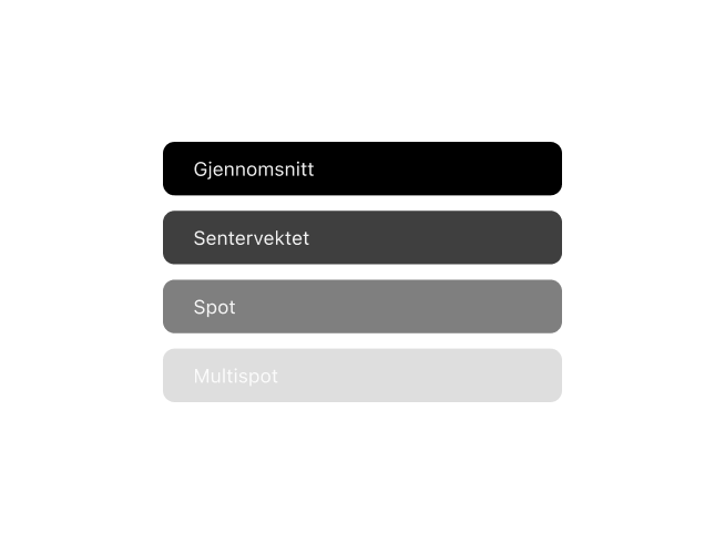 Frames filmfotografiapp som viser målemodusmetadataregistrering for eksponeringsanalyse