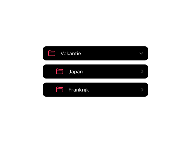 Frames filmfotografie-app met geneste maporganisatie voor filmrolarchieven
