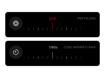 Rejestrator ujęć kamery filmowej z pokrętłem czasu naświetlania i selektorem przysłony do szybkiego logowania ustawień ekspozycji podczas fotografii analogowej.