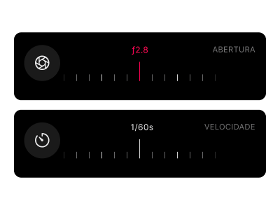 Gravador de fotos de câmera analógica com controle de velocidade do obturador e seletor de abertura para registrar rapidamente configurações de exposição durante fotografia analógica.