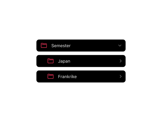 Frames filmfotografiapp med nästlad mapporganisation för filmrullsarkiv