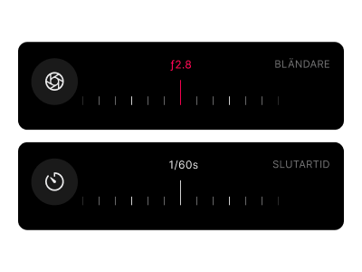 Filmkamera-bildinspelare med slutartidsratt och bländarväljare för snabb loggning av exponeringsinställningar under analog fotografering.