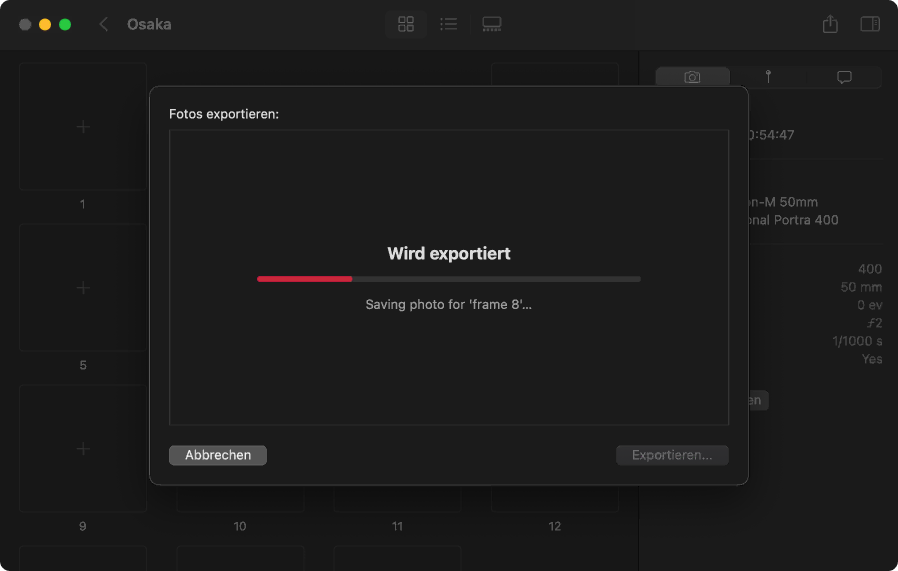 macOS exportiert Scan mit EXIF-Metadaten (Kamera, Objektiv)