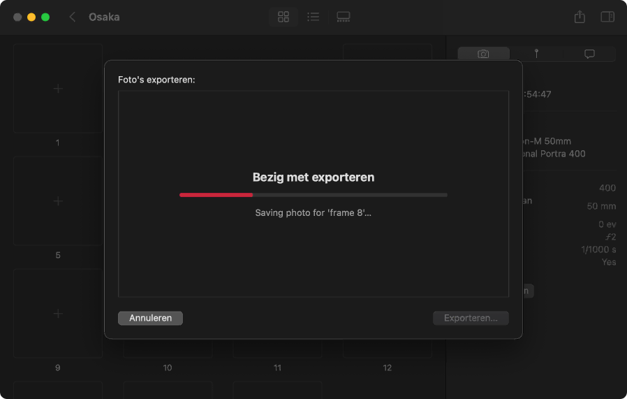 macOS exporteert scan met EXIF-metadata (camera, lens)